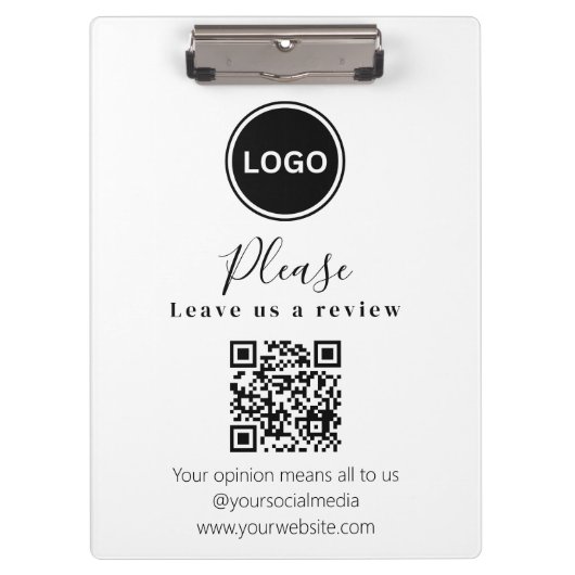 離れレビューを行う | QRコードモダン名刺 クリップボード (正面)