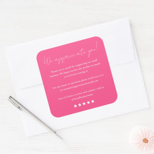 離れレビュースクリプトありがとうご苦労ピンク スクエアシール (封筒)