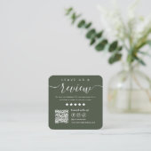離れレビューソーシャル・メディアQrコードDark Green スクエア名刺 (スタンド正面)