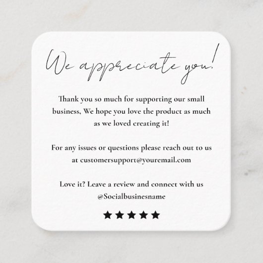 離れレビュー |お客様からのフィードバック |ありがとうございます スクエア名刺 (正面)