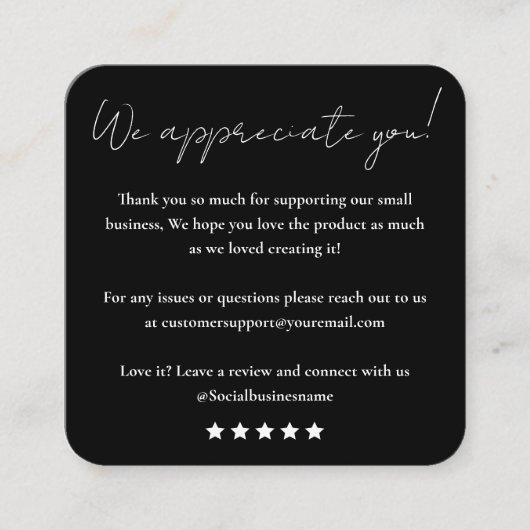 離れレビュー |お客様からのフィードバック |ありがとうございます スクエア名刺 (正面)