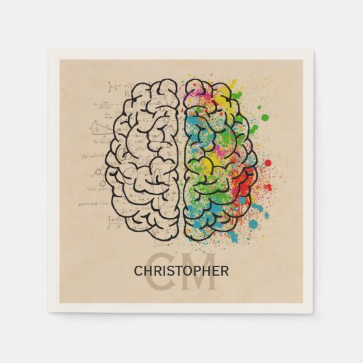 離れ右人間の脳がパーソナライズ スタンダードカクテルナプキン (正面)