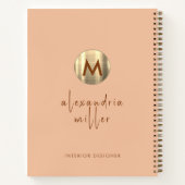 離れ手制の桃と金ゴールドモノグラム ノートブック (裏面)