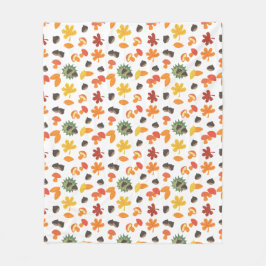 離れ柄に栗やキノコ フリースブランケット