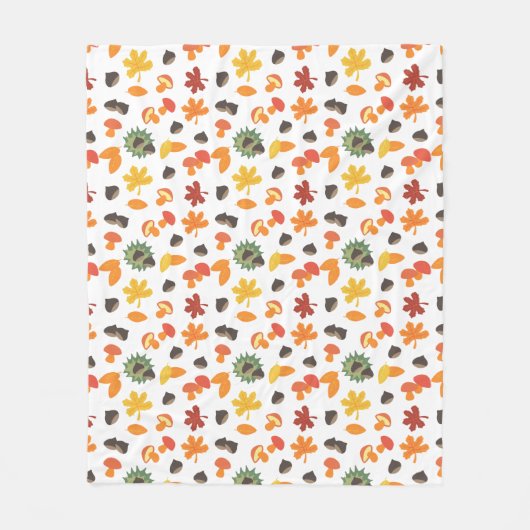 離れ柄に栗やキノコ フリースブランケット (正面)