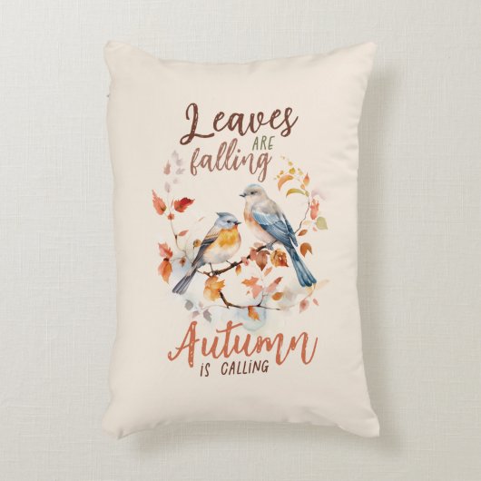 離れ秋お洒落鳥と葉 アクセントクッション (正面(垂直))