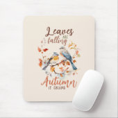 離れ秋お洒落鳥と葉 マウスパッド (マウス)
