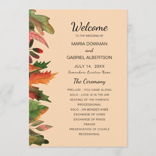 離れ秋。秋フォーマル植物学結婚院 プログラム (正面)