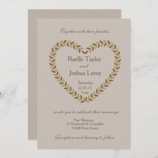 離れ素朴ハート秋の結婚式 招待状 (正面/裏面)