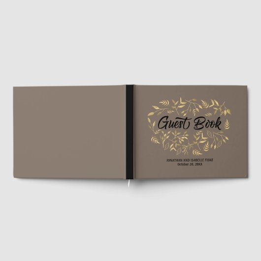 離れ金ゴールドの黒い文字結婚と ゲストブック (全面)
