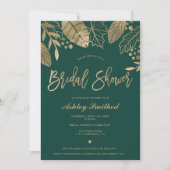 離れ金ゴールドエメラルドグリーンモダンブライダルシャワー 招待状 (正面)