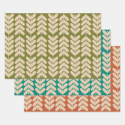 離れStems & Stems北欧の植物模様トリオ ラッピングペーパーシート (セット)