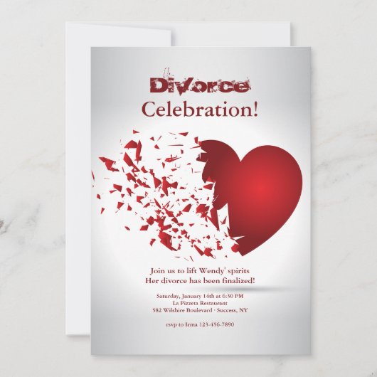 離婚おめでとう Broken Heart Divorce Celebration 招待状 (正面)