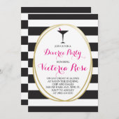 離婚パーティの招待状~ホットピンク、ブラックストライプ 招待状 (正面/裏面)