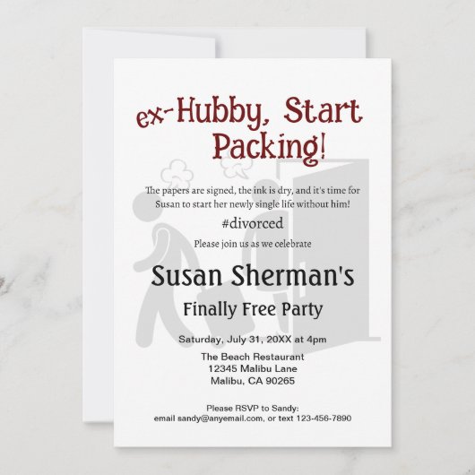 離婚パーティーお祝いexハビースタートパッキング 招待状 (正面)