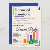 離婚パーティーの招待状：経済的自由 招待状 (正面/裏面)