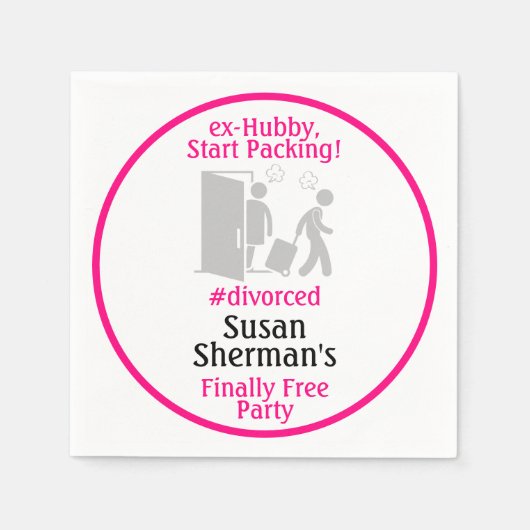 離婚パーティーデザイン最終的にフリーデコールピンク スタンダードカクテルナプキン (正面)