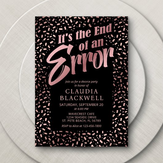 離婚パーティーローズゴールドの紙吹雪 招待状
