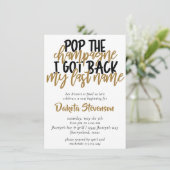 離婚パーティー |シャンパンポップ・アートののブラックと金ゴールド 招待状 (スタンド正面)