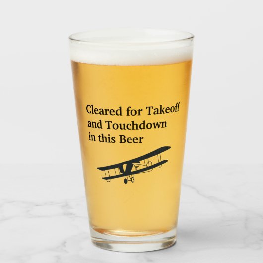 離陸許可&ビール、面白い航空ジョーク タンブラーグラス (ドリンク正面)