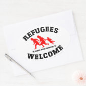 難民が家族を連れて来る 楕円形シール (封筒)