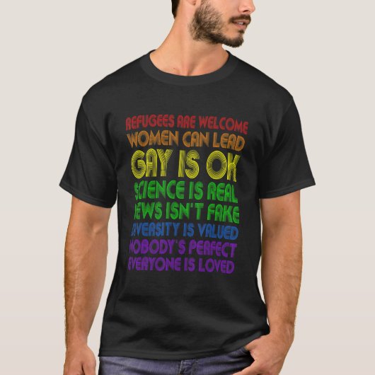 難民は歓迎されている女性がリードできるゲイはOk Lgbt Tシャツ (正面)