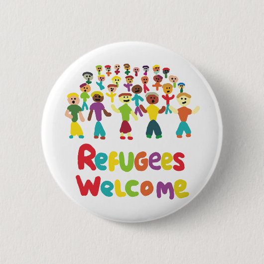 難民歓迎 缶バッジ (正面)