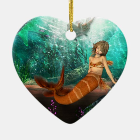 難破を持つ人魚 セラミックオーナメント (正面)