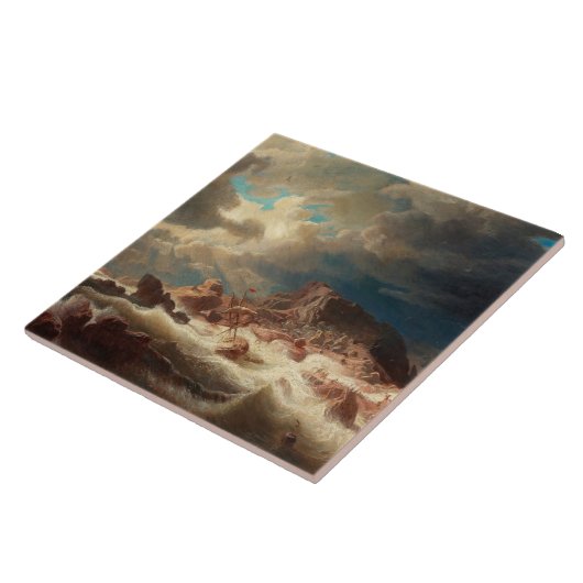 難破船の嵐の海（Marcus Larson著） タイル (側面)