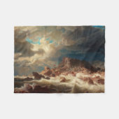 難破船の嵐の海（Marcus Larson著） フリースブランケット (正面(横))