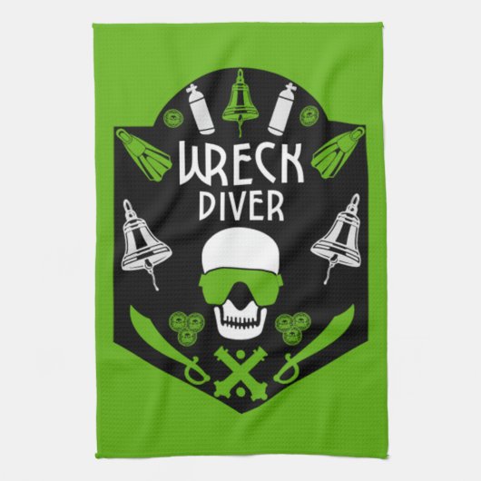 難破船シーダイバー キッチンタオル (縦)