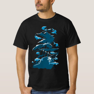 難破船ダイビングとサメ Tシャツ