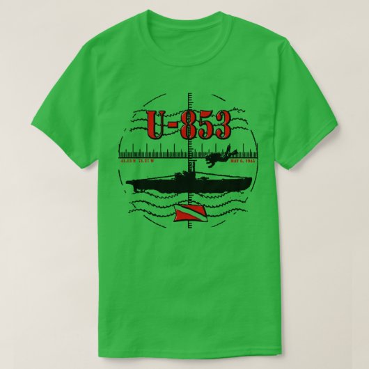 難破船ダイビングWWIIドイツ潜水艦スキューバダイビングU853 Tシャツ (デザイン正面)