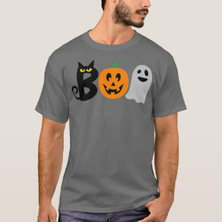 難色のグレーのハロウィンと黒猫の幽霊 Tシャツ