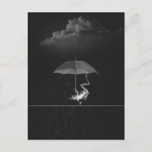 雨おっちょこちょいのの傘を持つ白黒カエル ポストカード (正面)