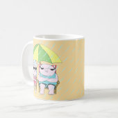 雨おもしろいのアートのビーチで不機嫌なカップル コーヒーマグカップ (正面左)