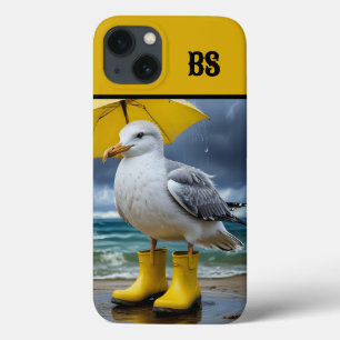 雨おもしろいブーツのカモメ – ビーチユーモア iPhone 13ケース