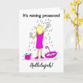 雨おもしろい降プロセッコ女性誕生日カード カード (黄色い花)