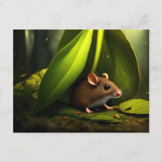 雨から身を守ろうとするネズミ ポストカード (正面)