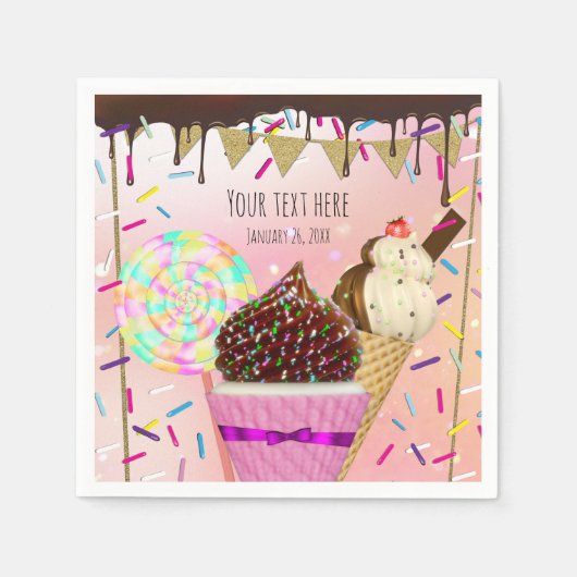 雨がキャンディランドスイーツを振りかけるパーティー スタンダードカクテルナプキン (正面)