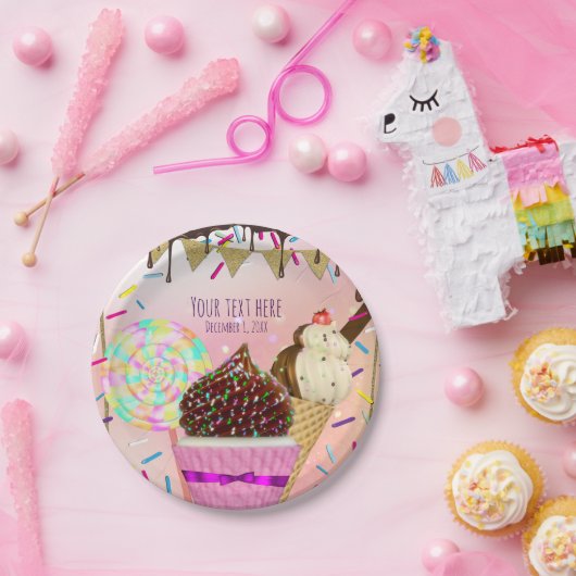 雨がキャンディランドスイーツを振りかけるパーティー ペーパープレート (パーティー)