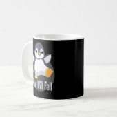 雨が秋かわいいおもしろいベビーペンギン幸せ コーヒーマグカップ (正面左)