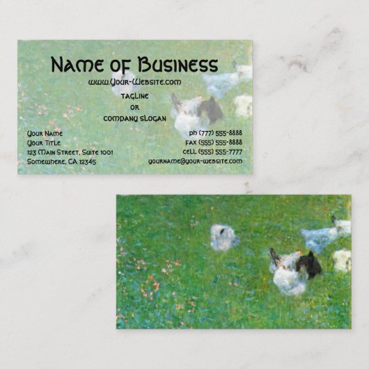 雨が降った後、クリムトで鶏と庭 名刺 (正面/裏面)
