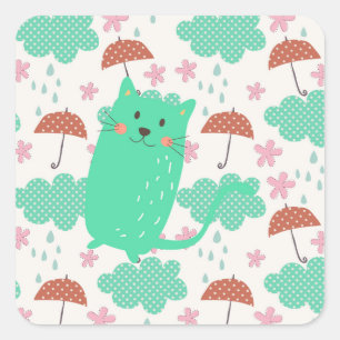 雨が降っている猫 スクエアシール