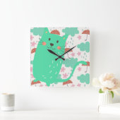 雨が降っている猫 スクエア壁時計 (ホーム)