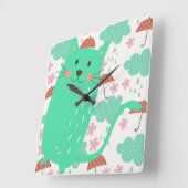 雨が降っている猫 スクエア壁時計 (傾斜)
