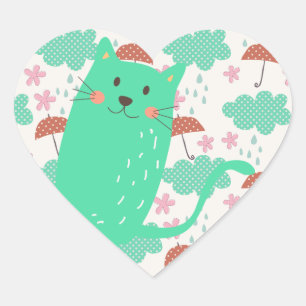 雨が降っている猫 ハートシール