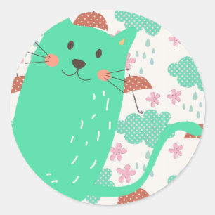 雨が降っている猫 ラウンドシール