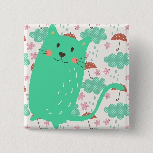 雨が降っている猫 缶バッジ (正面)