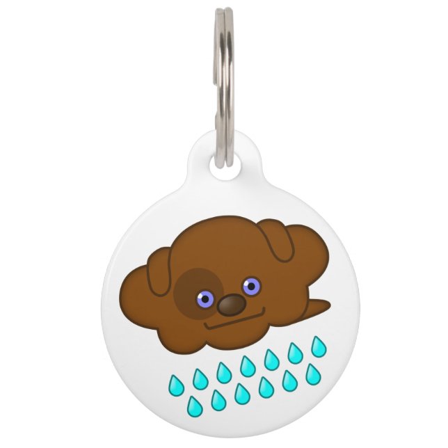 雨が降っている黒犬 ペット　ネームタグ (正面)